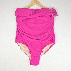 NWT Kona Sol Womens 1-piece Swimsuit Sz 17 Fushia Tummy Control Strapless Halter